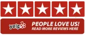 A yelp logo that says people love us read more reviews here