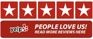 A yelp logo that says people love us read more reviews here