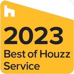 A yellow sign that says best of houzz service