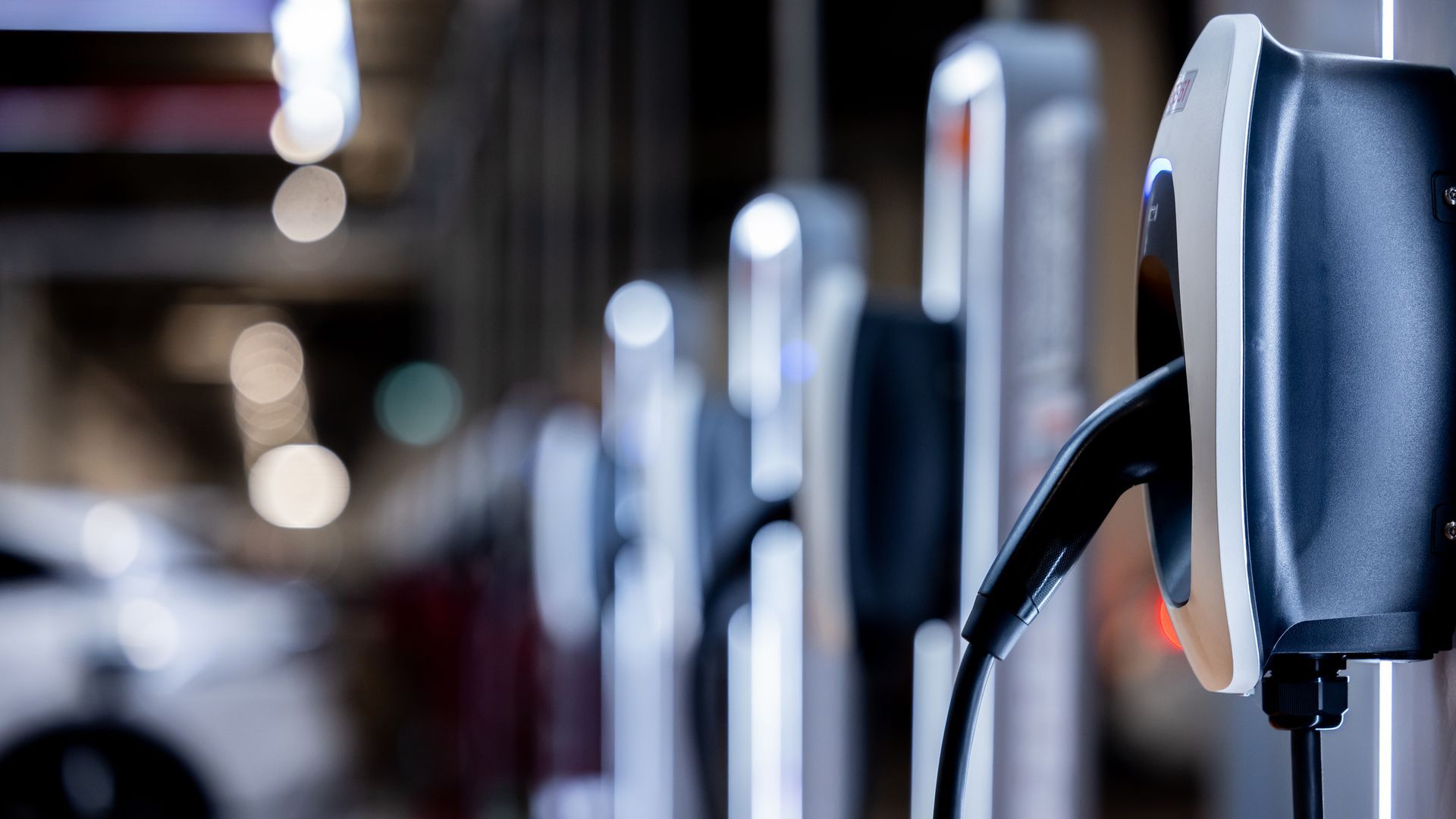 Electric vehicle charging station installed at commercial property parking area in Chicago Illinois.