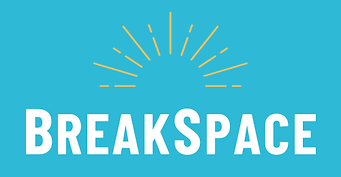 Logo for Breakspace: teal background, gold sunburst above white text.