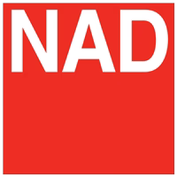 Red square logo with large white letters “NAD” in the top left.