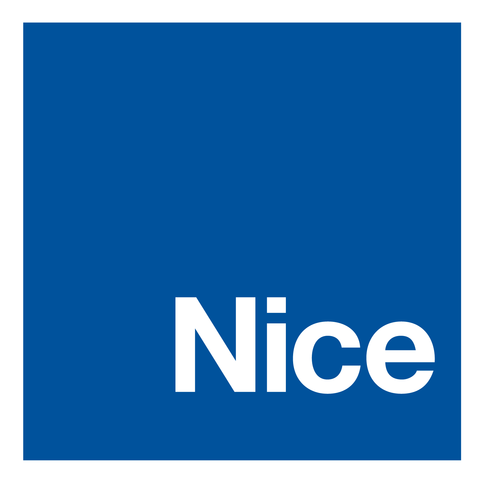 Blue square logo with the word “Nice” in white at the bottom