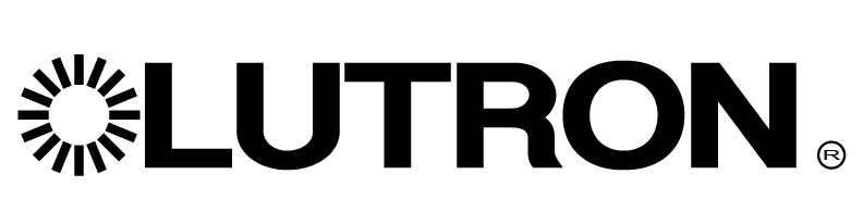 Lutron logo with black wordmark and radial sunburst icon on a white background
