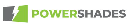 PowerShades logo with green square and white lightning bolt beside gray and green text