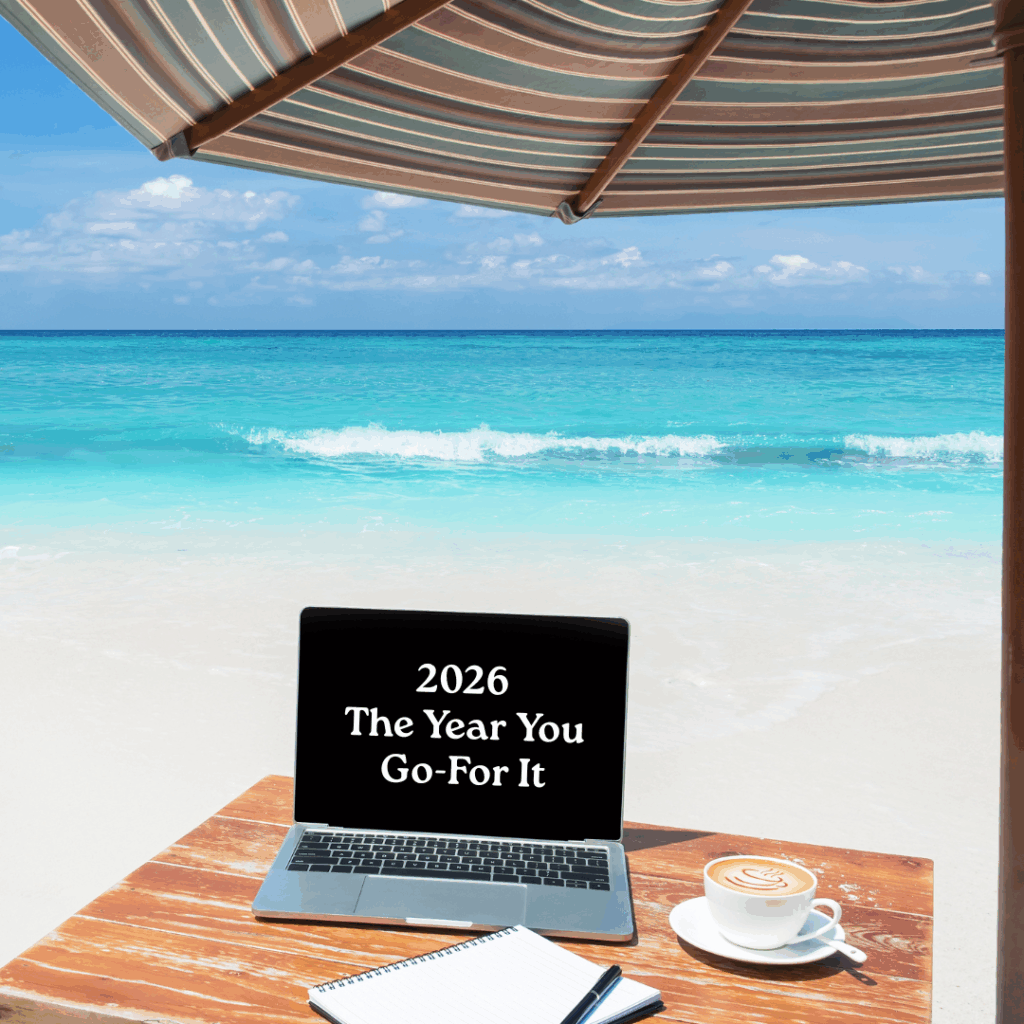 A Laptop on a Wooden Beach Table Showing 2026 — Michelle Crutcher Business Coaching & Consulting in The Entrance North, NSW