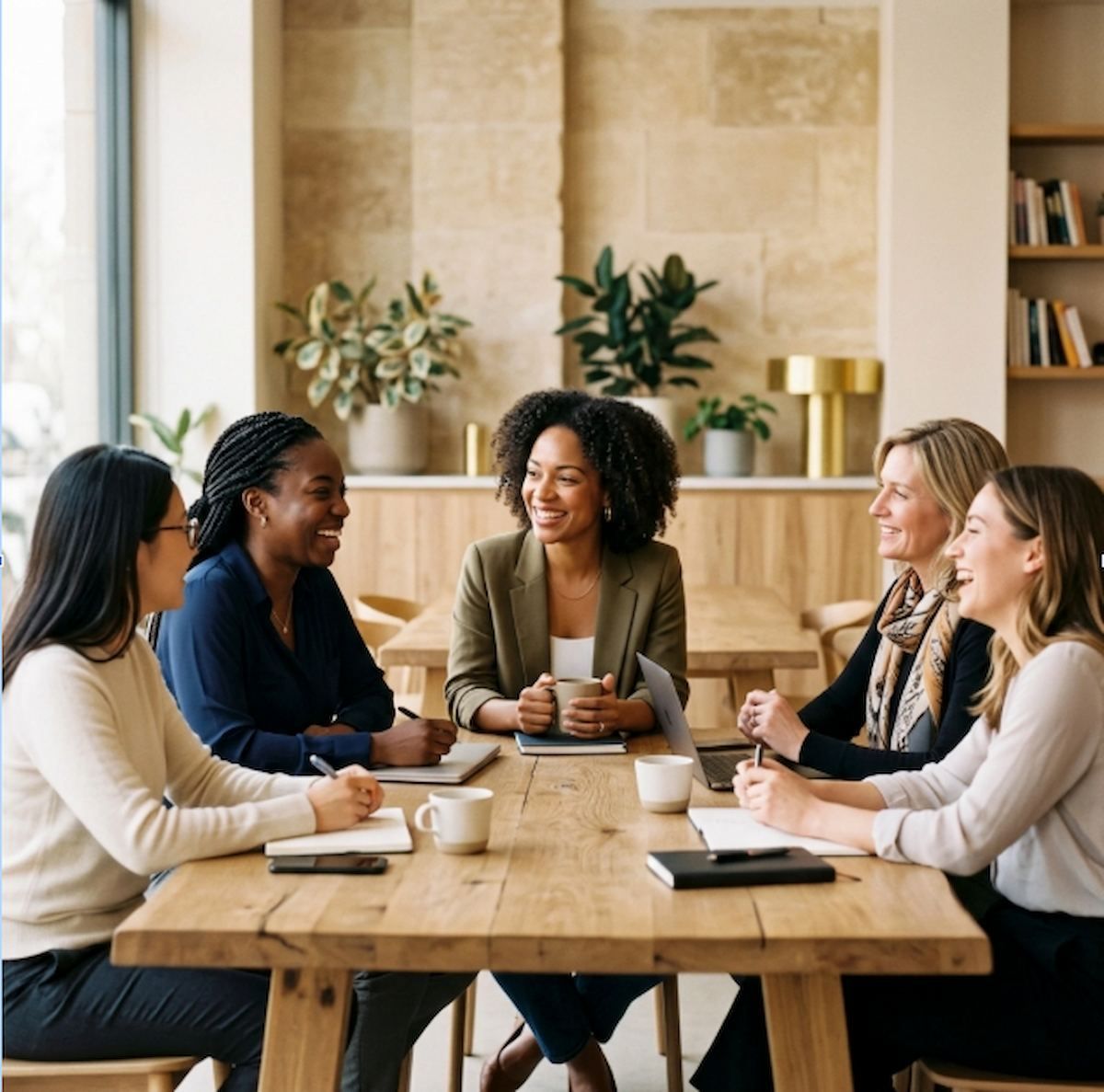 A Group Of Five Diverse Women Sit — Michelle Crutcher Business Coaching & Consulting in The Entrance North, NSW