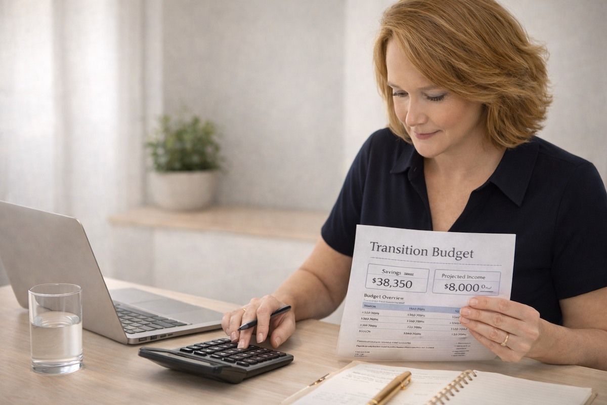 A Woman Reviews A Transition Budget At A Desk — Michelle Crutcher Business Coaching & Consulting in The Entrance North, NSW