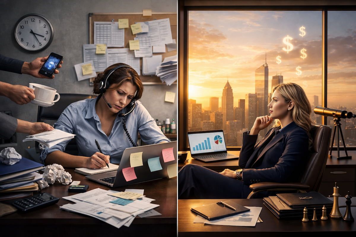 A Split Screen Contrasting A Chaotic — Michelle Crutcher Business Coaching & Consulting in The Entrance North, NSW