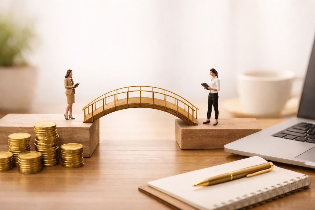 Two Figures Stand On Separate Wooden Blocks — Michelle Crutcher Business Coaching & Consulting in The Entrance North, NSW