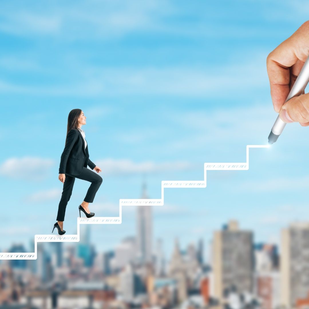 A Professional Walks Up a Staircase Being Drawn — Michelle Crutcher Business Coaching & Consulting in The Entrance North, NSW