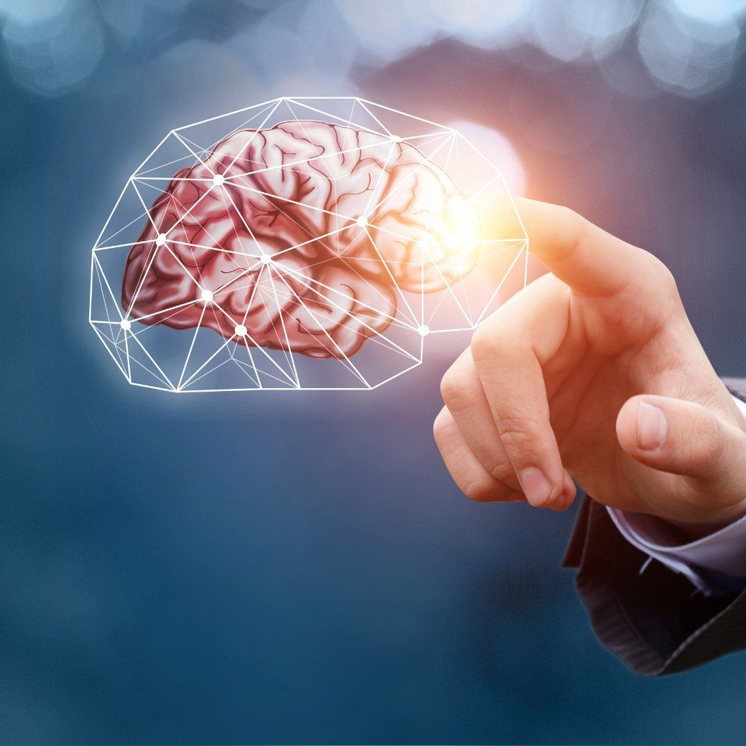 A Hand Touches A Bright Digital Brain — Michelle Crutcher Business Coaching & Consulting in The Entrance North, NSW