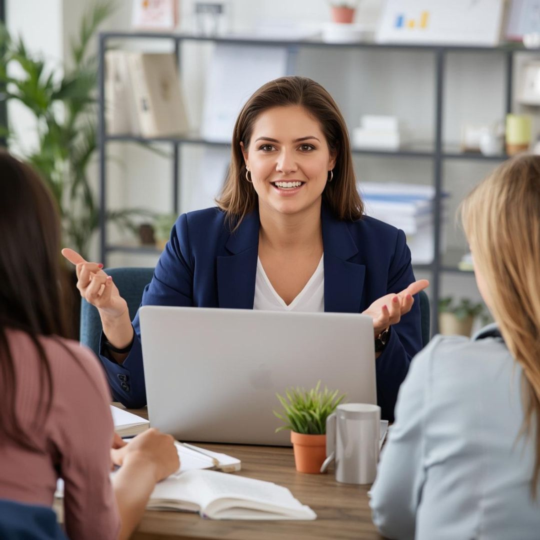 A Businesswoman Is Smiling And Speaking — Michelle Crutcher Business Coaching & Consulting in The Entrance North, NSW