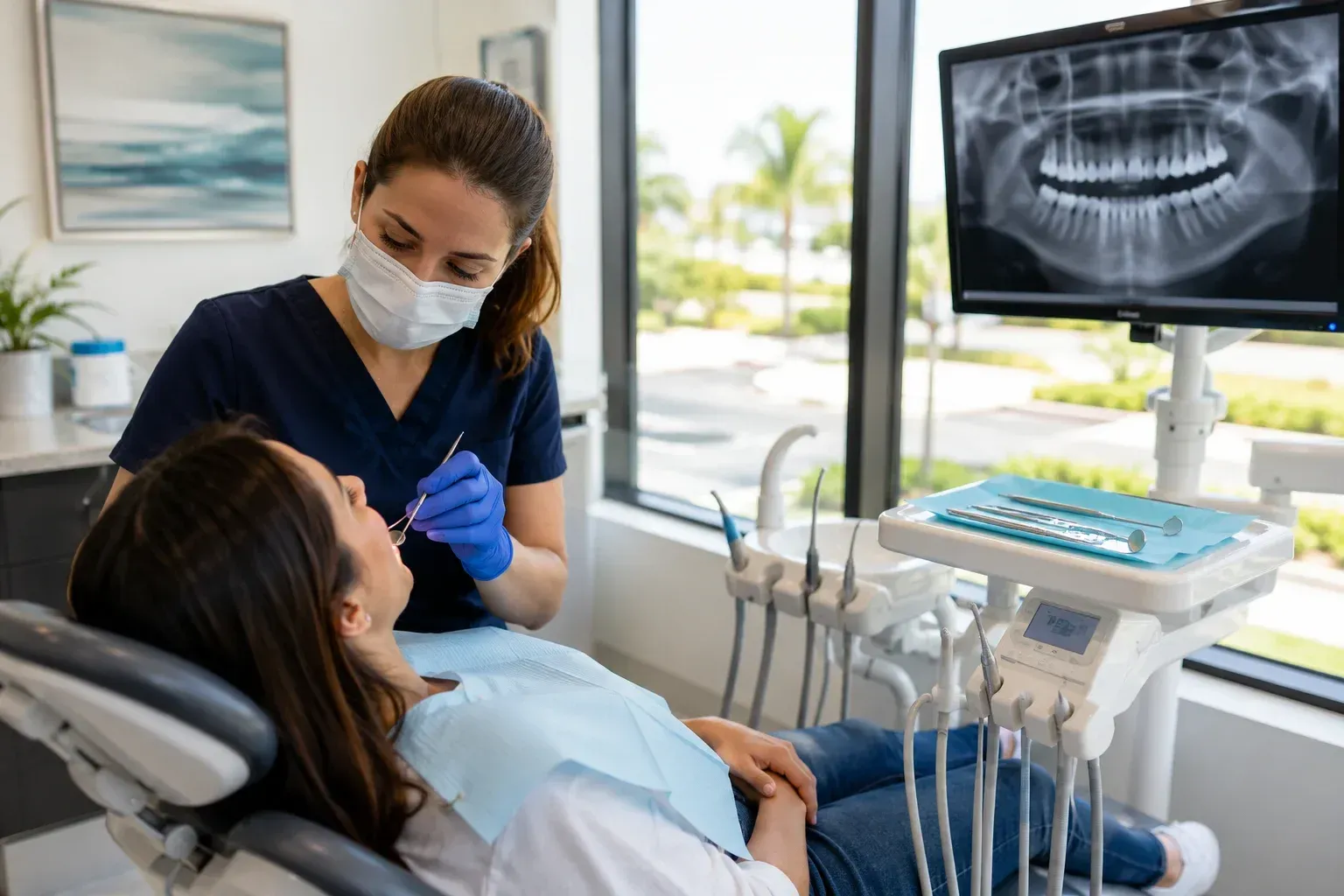 Dentist examining patient, How Often Should You Get a Dental Cleaning in Greenacres, Florida?