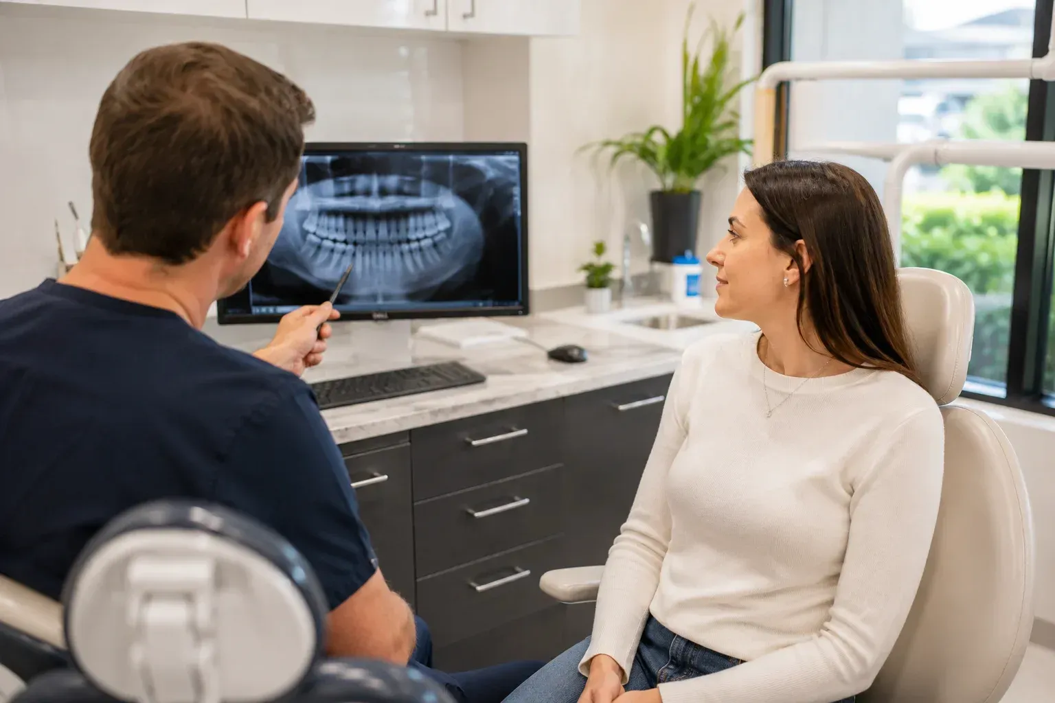Dentist showing dental X-ray: What Should You Expect After a Root Canal in Wellington, Florida?