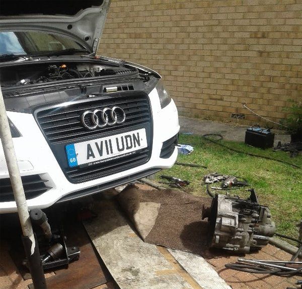 Picture of an Audi with its bonnet up