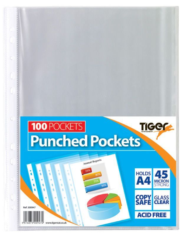 A4 100 PUNCHED POCKETS 45MIC