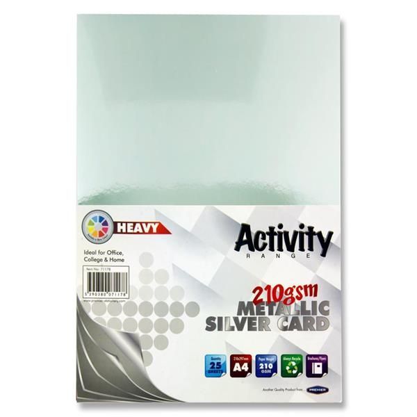 Activity A4 Card 25 Sheets - Silver