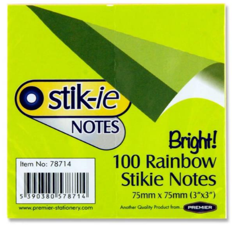 Notes 75x75mm - 5 Col Rainbow