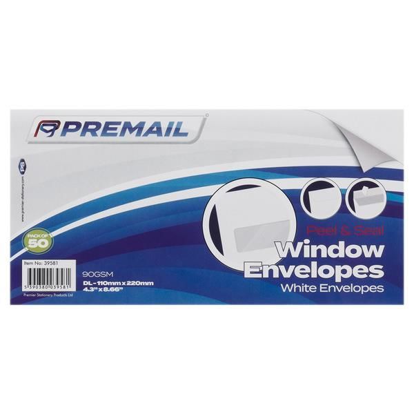 Premier Post Pkt.50 Dl P+s Window Envelo