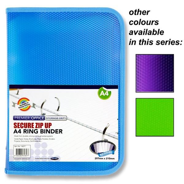 Office A4 Secure Zip Up 2 Ring Binder