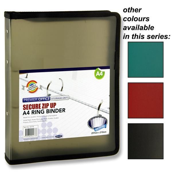 Office A4 Secure Zip Up Ring Binder