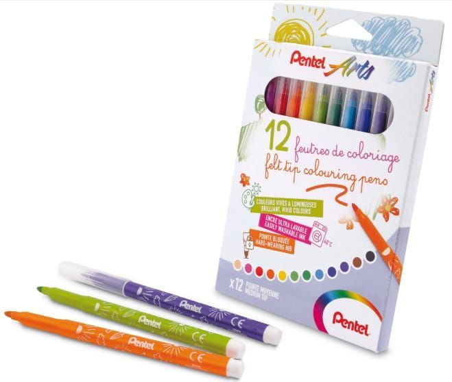 PENTEL FELT TIP COLORING PENS SET 12