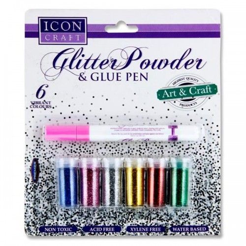 Icon Craft Card 6x5g Tubs Glitter & Glue