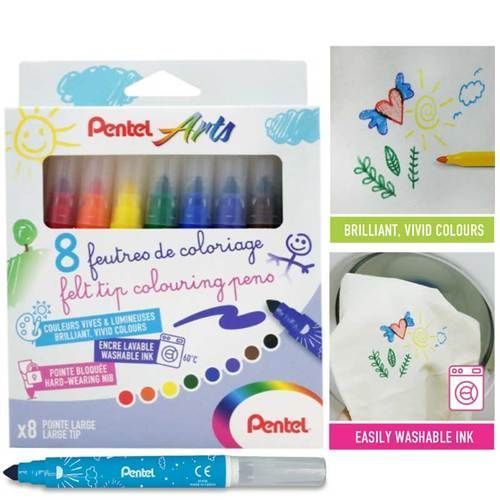 PENTEL ARTS BROAD TIP COLOUR PENS SET 8