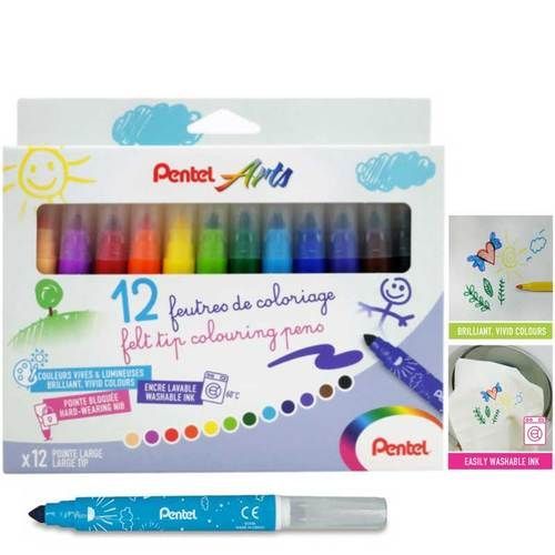 PENTEL ARTS BROAD TIP COLOUR PENS SET 12