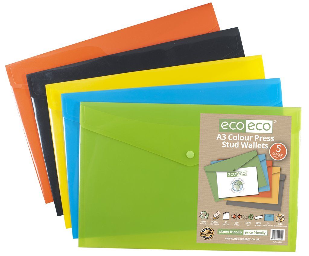 A3 50% Recycled Colour Press Stud Wallet