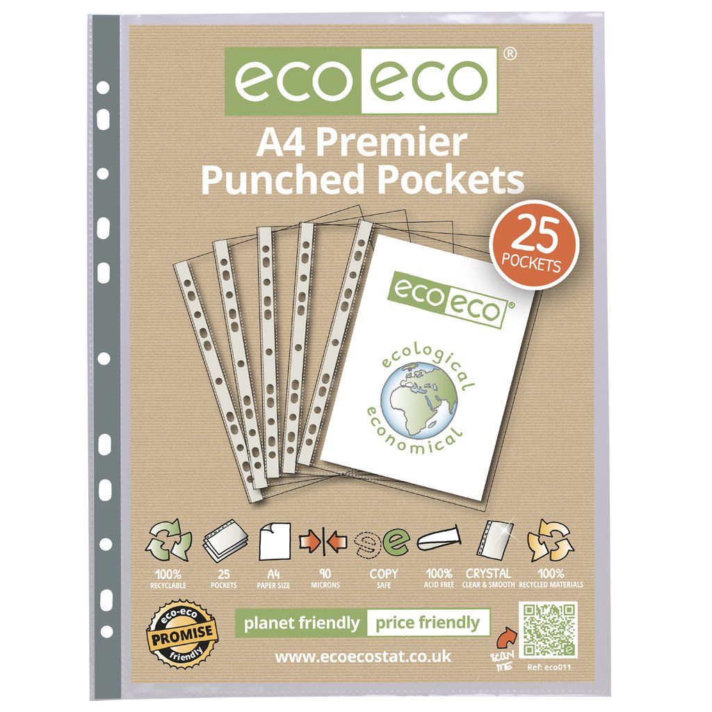 A4 100% Recycled 25 90MIC Punched Pock