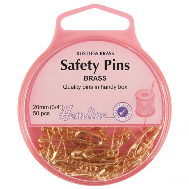 Hemline Safety Pins, 20mm, Brass