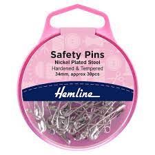 Hemline Safety Pins, 34mm, Silver 30