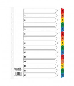 ValueX Index Mylar Coloured Tabs 1-15 A4