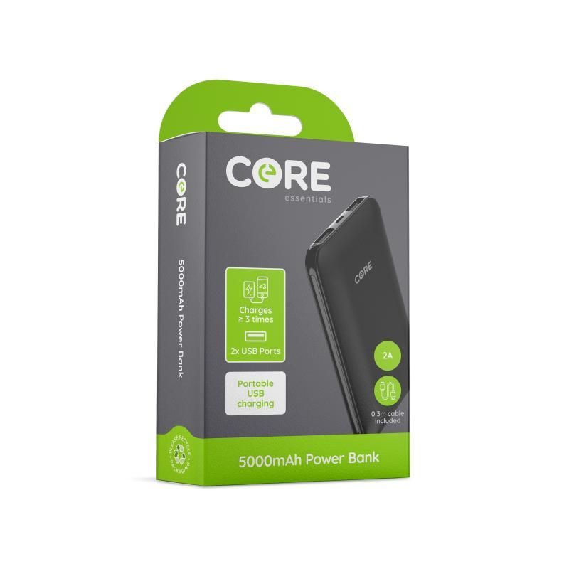 Core 5000mAh Power Bank Black