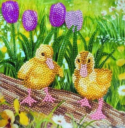 Spring Chicks 18x18cm Crystal Art Card