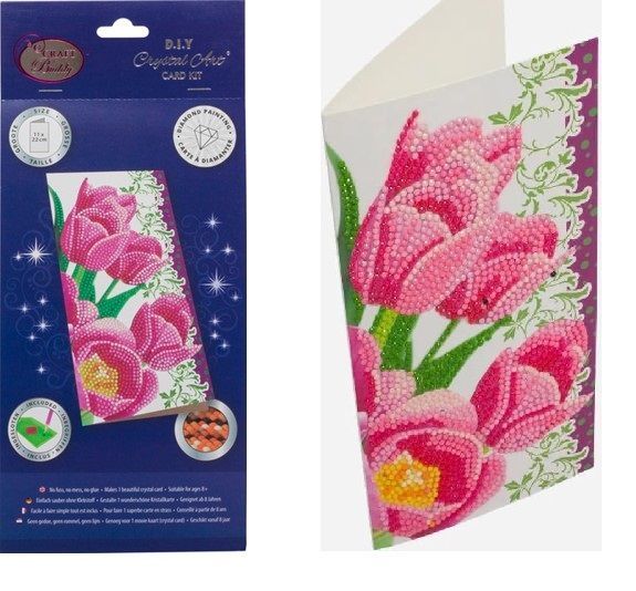 Pink Tulips, 11x22cm Crystal Art Card