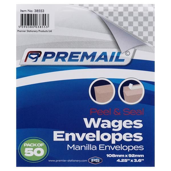 Premail Pkt.50 Peel & Seal Wages Envelop
