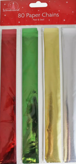 PAPER CHAINS ASSORTED COLOURED 80 PK
