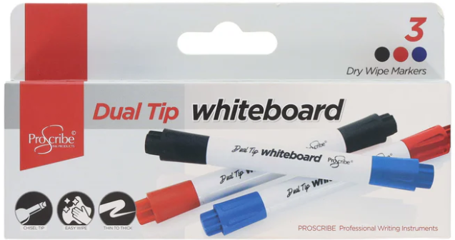 PROSCRIBE PKT.3 TWIN TIP WHITEBOARD MARKER