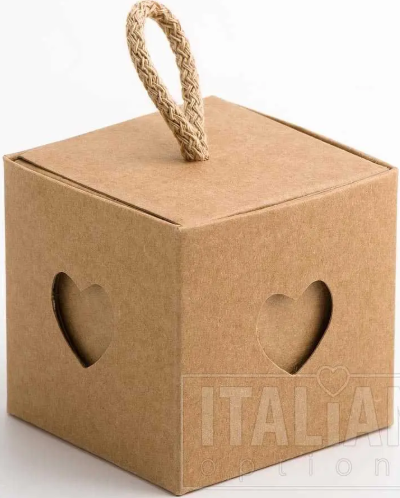 Rustic Kraft Cube with Cord & Heart Sleeve 50mm