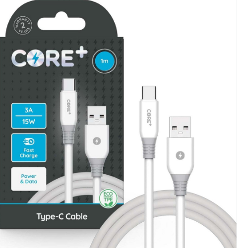 CORE+ Type-C Cable 1m TPE White 3A/15W Fast Charge