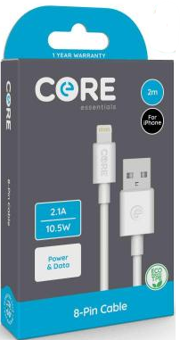 Core 8-Pin Cable 2m TPE White 2.1A/10.5W
