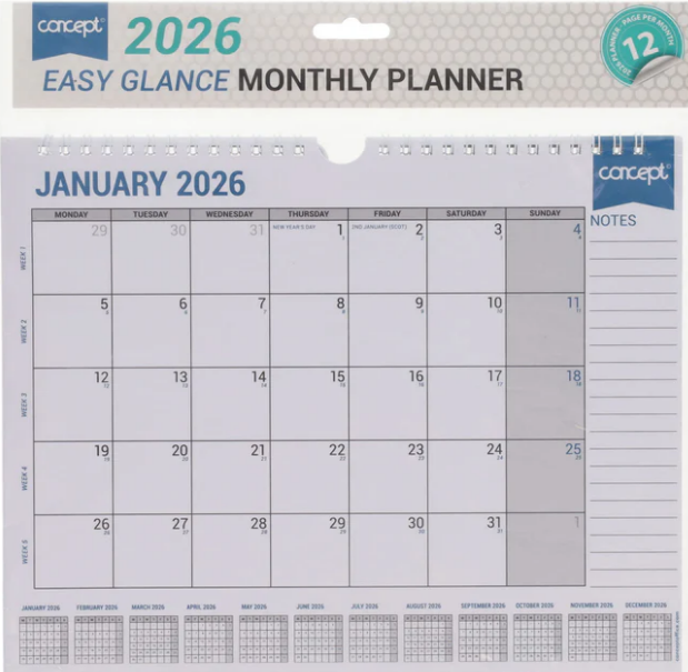 CONCEPT 2026 EASY GLANCE MONTHLY PLANNER