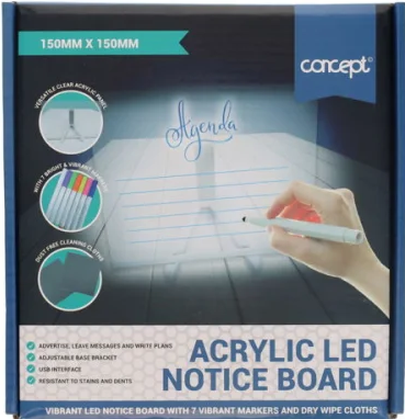 CONCEPT 150x150mm ACRYLIC LED NOTICE BOARD