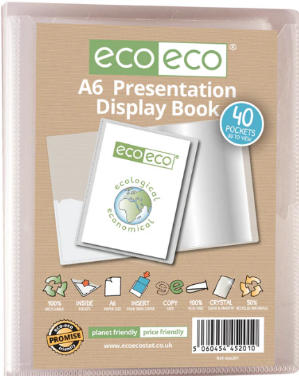 A6 Clear 50% Recycled 40 Pocket Presentation Display Book