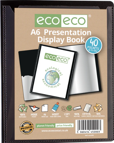 A6 Black 50% Recycled 40 Pocket Presentation Display Book