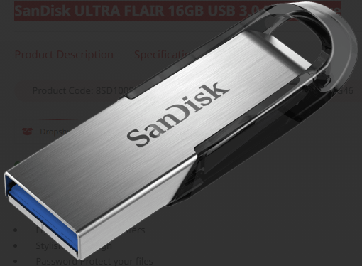 SanDisk 32GB USB 3.0 Cruzer Ultra Flair Flash Drive