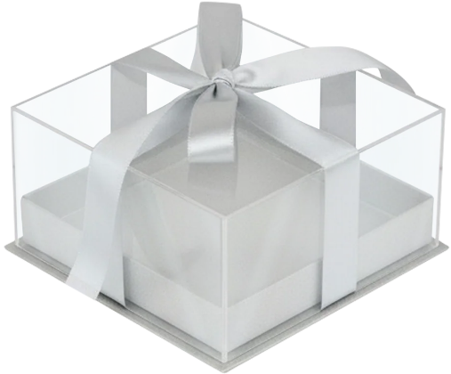Acrylic Gift Box With Clear Lid and Ribbon 15x15cm Silver